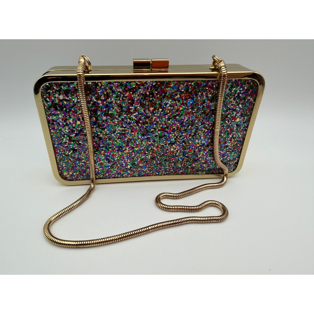 Talbots Womens Multicolor Glitter Gold‎ Frame Box Clutch Evening Bag CA23147
